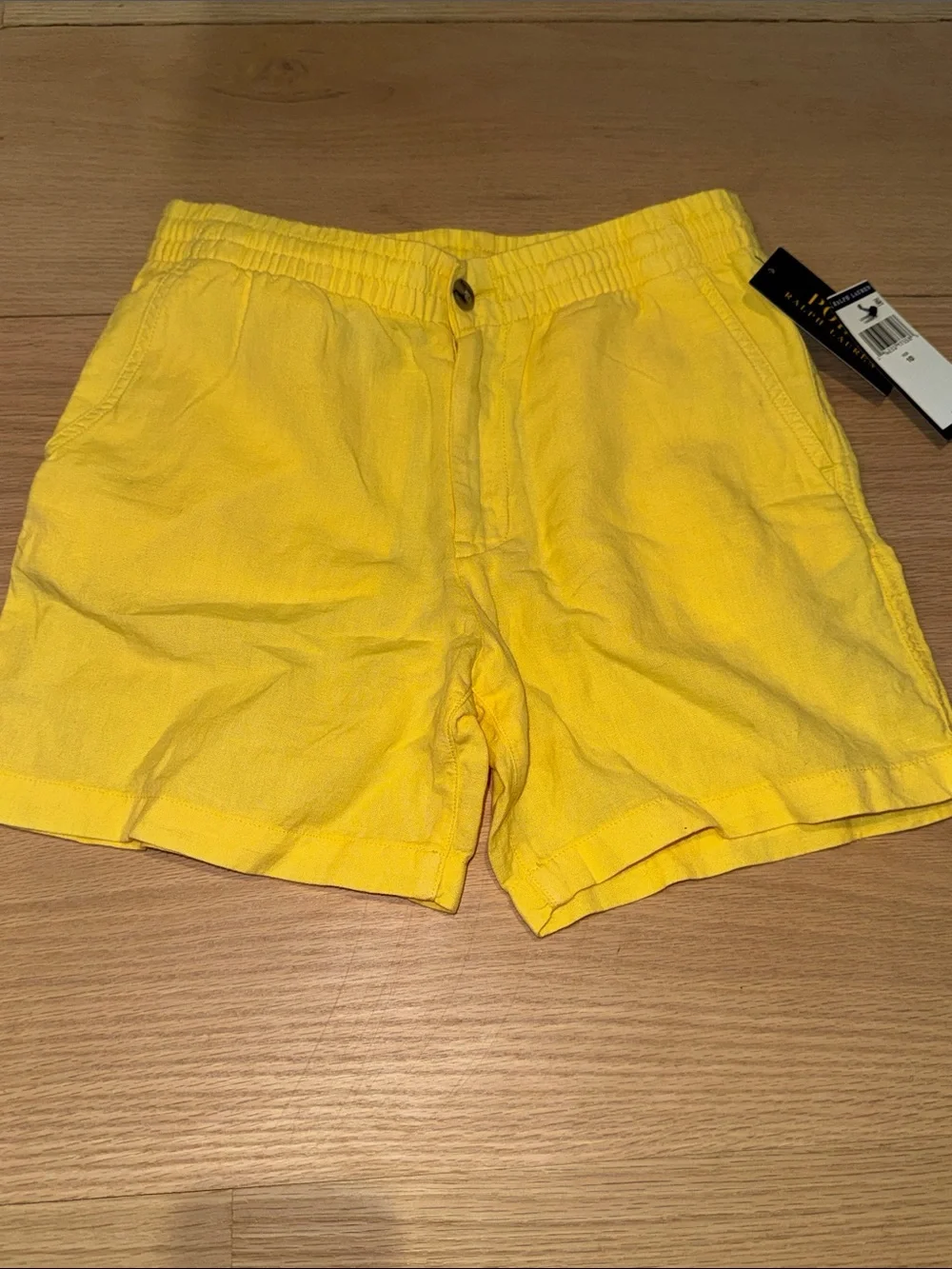 NWT Polo Ralph Lauren Bots Yellow Linen Blend Elastic Waist Shorts